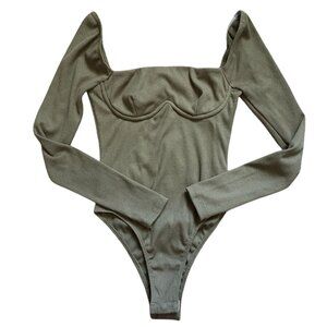 Princess Polly Ribbed Long Sleeve Body Suit-Green-Size 2-GUC